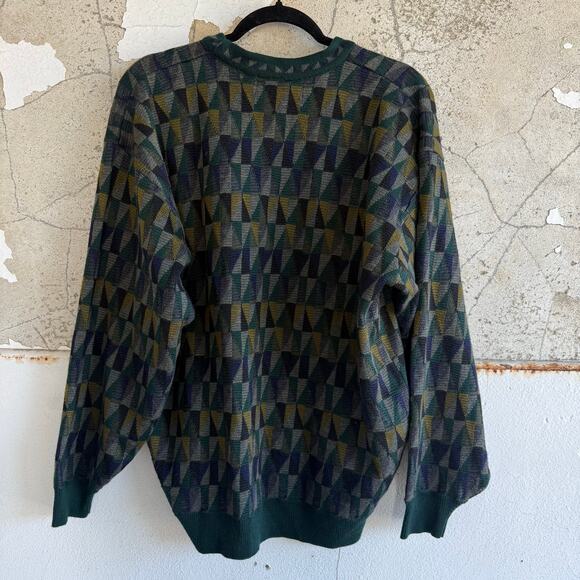Vtg Sweater 100% Merino Wool Tundra Canada Pullover Geometric Knit Men L Grandpa - Picture 7 of 7